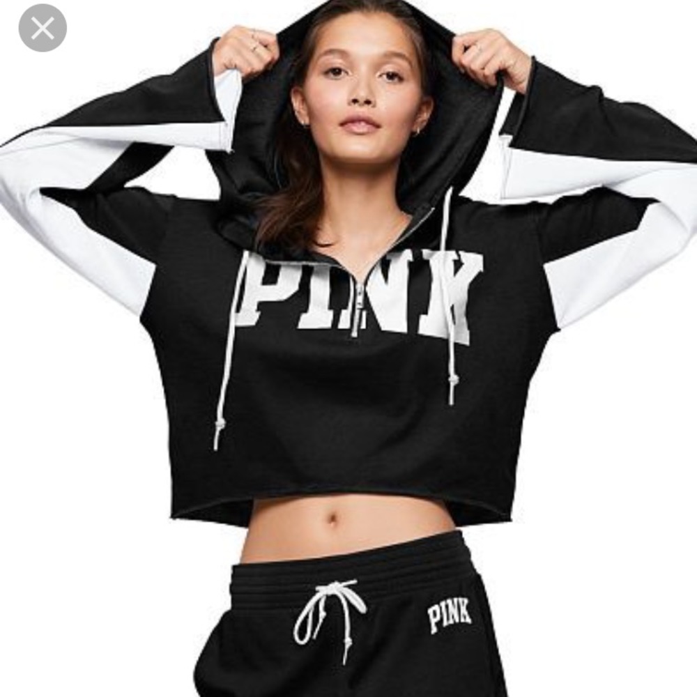 PINK Victoria's Secret Black and White Quarter zip